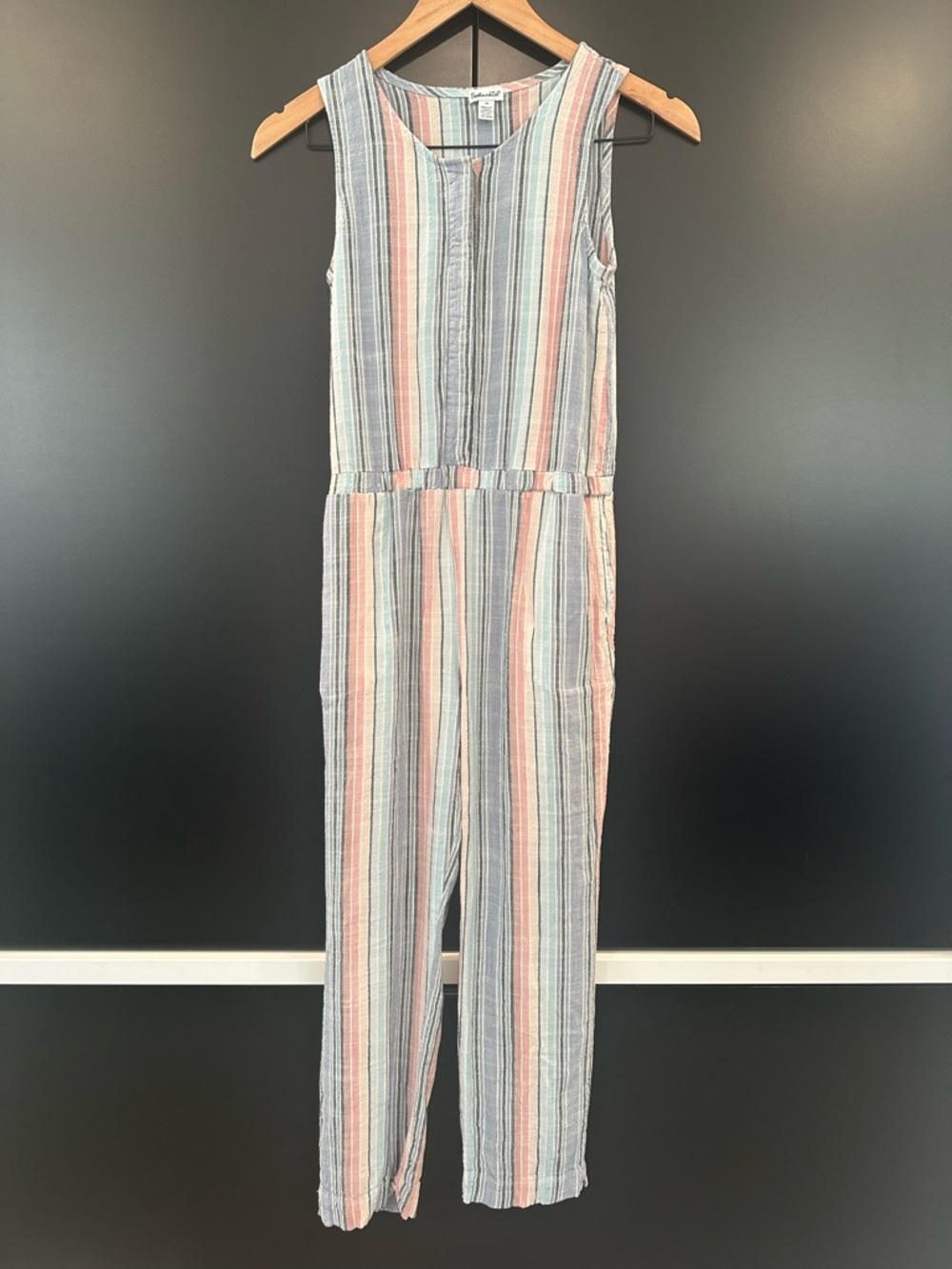 Splendid Girls Size 14 Striped Sleeveless‎ Jumpsuit Blue Pink White Button Front
